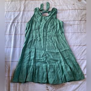 Terzo Millenio Green Sleeveless Tiered Linen Dress Size Large